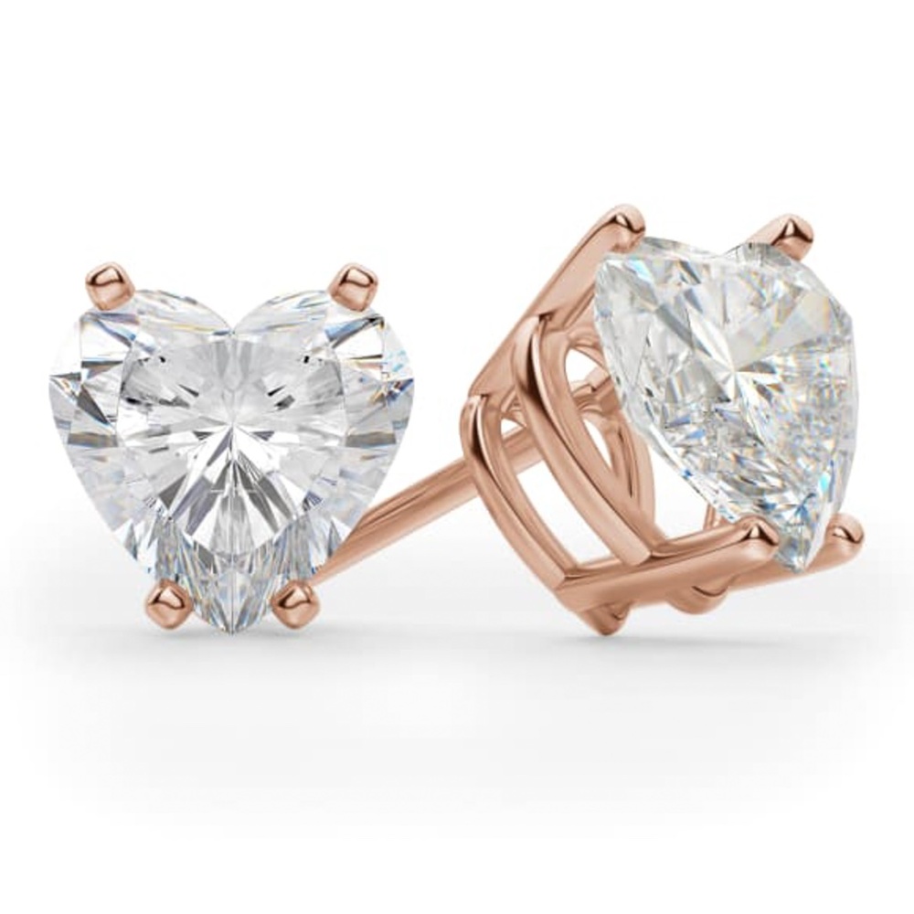 Women's Rose Gold 925 Sterling Silver Cz Heart Shaped Stud Screw Back Earrings